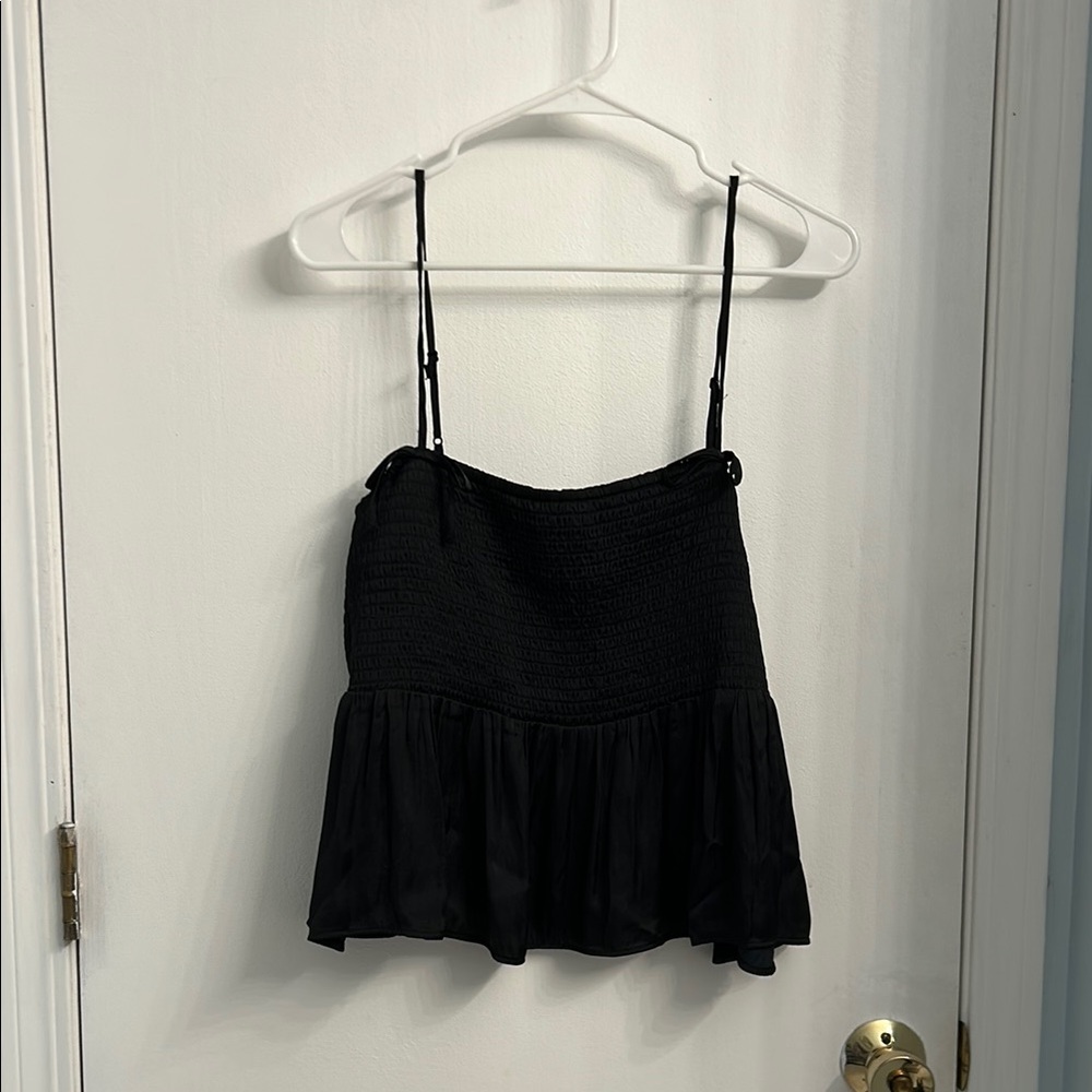 American Eagle Black Smocked Peplum Top